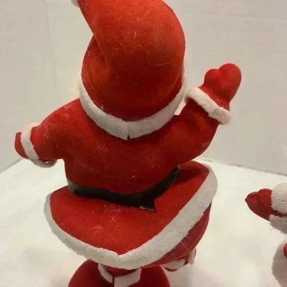 Pair of Vintage Christmas Dancing Waving Santa Claus Flocked Decor 9 inches - Picture 8 of 10